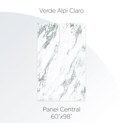 Panel central de pared de ducha imitación mármol Verde Alpi Light en blanco con vetas verde grisáceas, 60x98 pulgadas
