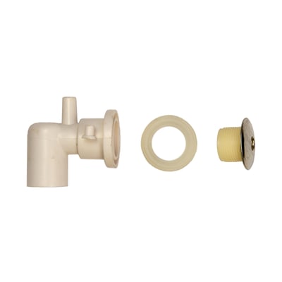 Walk-in tub small hydro jet replacement parts including elbow fitting, washer ring, and threaded brass jet insert