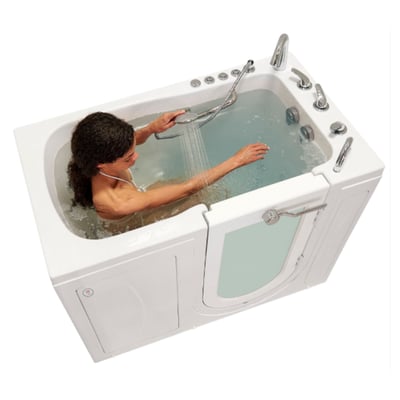 Clearance Capri Acrylic Outward Swing Door Walk-In Bathtub 30″ x 52″ Dual Drain Technology, RH door and drain, SN 5852112 -