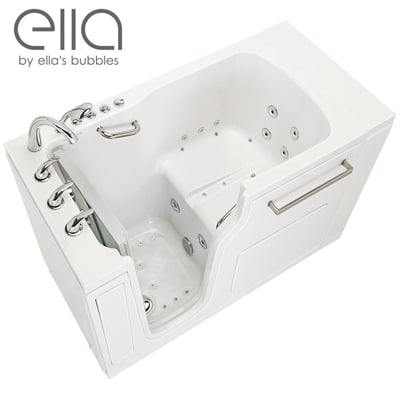 Ella Ultra Acrylic walk-in tub with open door, hydro jets, anti-slip floor, fast fill faucet, and dual drain - 30x52 inch