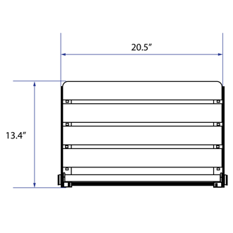 Technical diagram of a folded walk-in tub or shower chair seat measuring 20.5 inches wide by 13.4 inches tall