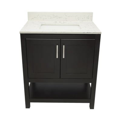 Meuble sous-vasque simple Taos avec plan en marbre reconstitué ou en pierre de quartz -