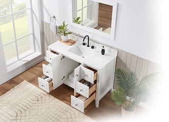 Meuble-lavabo moderne Lille avec plan en quartz blanc massif -