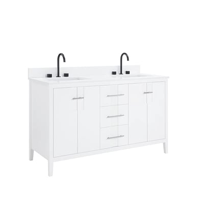 Meuble-lavabo de salle de bains moderne Florence sur pied avec plan en quartz blanc massif -