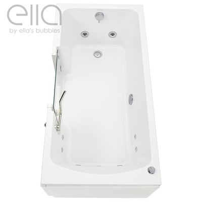 Vue de dessus de la baignoire à porte allongée Ella's Bubbles 30x60 avec porte à ouverture intérieure et tapis de sol antidérapant