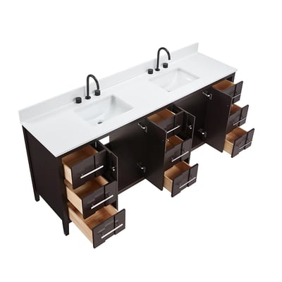 Meuble-lavabo de salle de bains moderne Florence sur pied avec plan en quartz blanc massif -