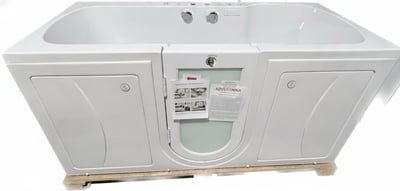 Bañera con puerta de dos asientos Ella Big4Two con puerta de apertura hacia fuera, controles de grifo cromados y entrada de escalón bajo sobre palé