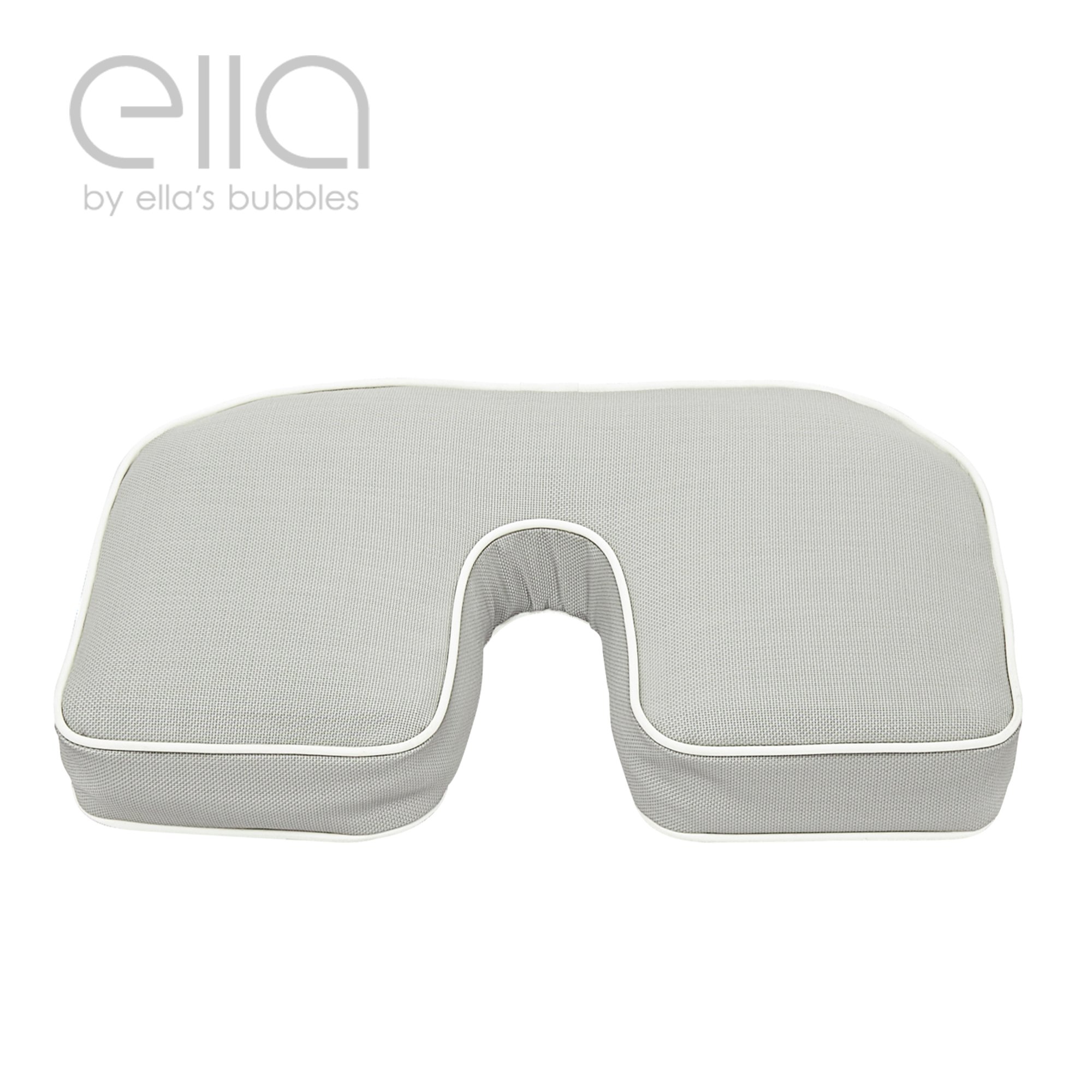 Ella's Bubbles gray U-shaped seat pillow and riser with bidet jet cutout for walk-in tubs