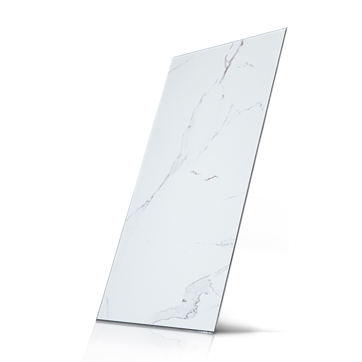 Ella tongue-and-groove grout-free 12 by 24 inch shower wall tile in Carrara White marble look