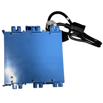 Unité de boîtier de commande bleu pour baignoire à porte, avec supports de montage et connecteur de câble d'alimentation noir attaché