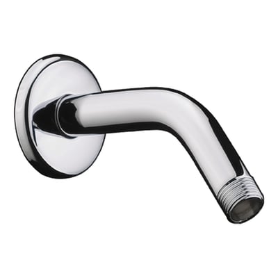 Hansgrohe chrome shower arm with wall flange and threaded end fitting for walk-in shower installation