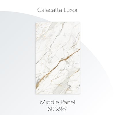 Calacatta Luxor shower wall middle panel in white marble with gold and gray veining - 60x98 inches