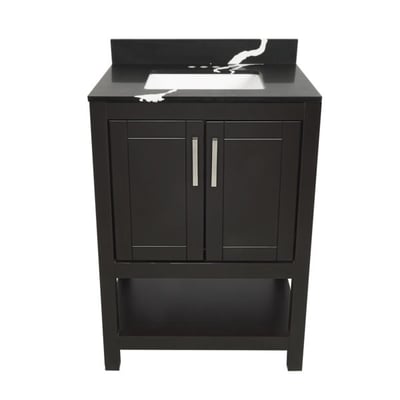 Meuble sous-vasque simple Taos avec plan en marbre reconstitué ou en pierre de quartz -