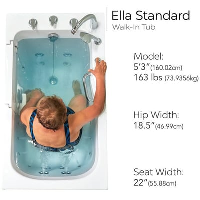 Bañera de hidroterapia con entrada facil de acrílico Ella Standard de 30′′x52” en liquidación, n.o de serie 576, puerta y desagüe | Por: -