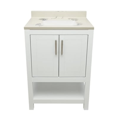 Meuble sous-vasque simple Taos avec plan en marbre reconstitué ou en pierre de quartz -