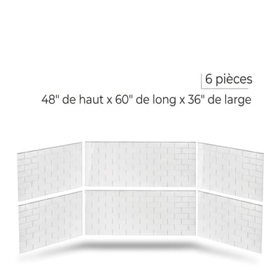 Kit de 6 panneaux muraux de douche à motif de carreaux de métro blancs mesurant 48 pouces de haut par 60 pouces de long par 36 pouces de large