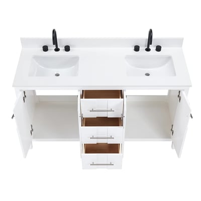 Meuble-lavabo de salle de bains moderne Florence sur pied avec plan en quartz blanc massif -