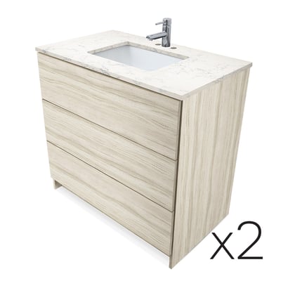 Combinación de lavabo moderno Element de pie de 92" y 102" con encimera de cuarzo -