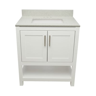 Meuble sous-vasque simple Taos avec plan en marbre reconstitué ou en pierre de quartz -