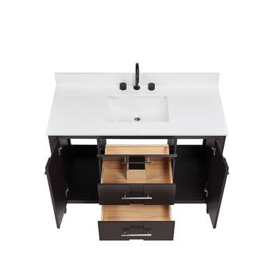 Meuble-lavabo de salle de bains moderne Florence sur pied avec plan en quartz blanc massif -