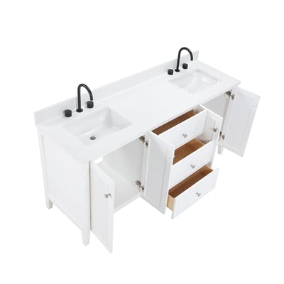 Meuble-lavabo moderne Lille avec plan en quartz blanc massif -