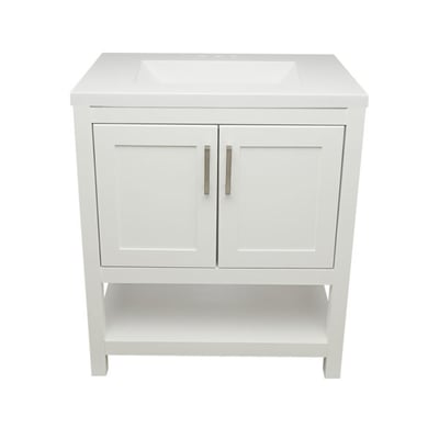 Meuble sous-vasque simple Taos avec plan en marbre reconstitué ou en pierre de quartz -