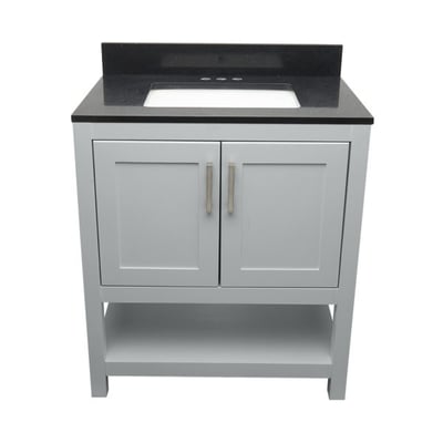 Meuble sous-vasque simple Taos avec plan en marbre reconstitué ou en pierre de quartz -