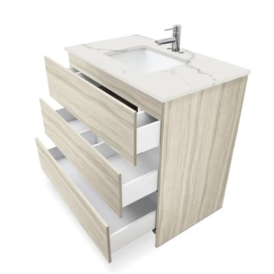 Mueble de baño moderno Element de 36″ con encimera de cuarzo y lavabo bajo encimera -
