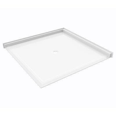 Plato de ducha blanco de acrílico para acceso con silla de ruedas, con desagüe central y entrada de umbral bajo para acceso sin barreras