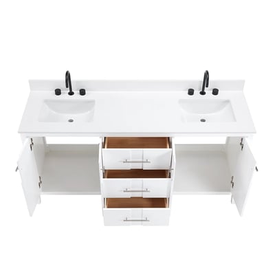 Meuble-lavabo de salle de bains moderne Florence sur pied avec plan en quartz blanc massif -