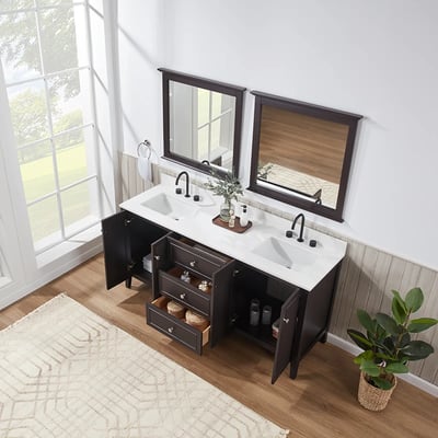 Meuble-lavabo moderne Lille avec plan en quartz blanc massif -