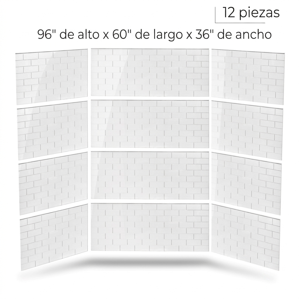 Ella twelve-piece SMC subway tile shower wall kit, 96 by 60 by 36 inches, showing the four rows of panels