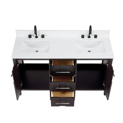 Meuble-lavabo de salle de bains moderne Florence sur pied avec plan en quartz blanc massif -