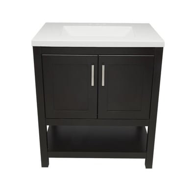 Meuble sous-vasque simple Taos avec plan en marbre reconstitué ou en pierre de quartz -