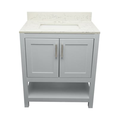 Meuble sous-vasque simple Taos avec plan en marbre reconstitué ou en pierre de quartz -