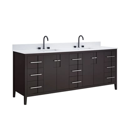 Meuble-lavabo de salle de bains moderne Florence sur pied avec plan en quartz blanc massif -