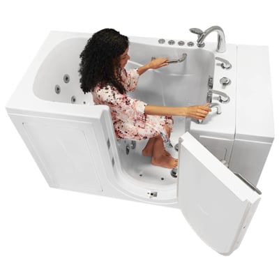 Clearance Capri Acrylic Outward Swing Door Walk-In Bathtub 30″ x 52″ Dual Drain Technology, RH door and drain, SN 1752516