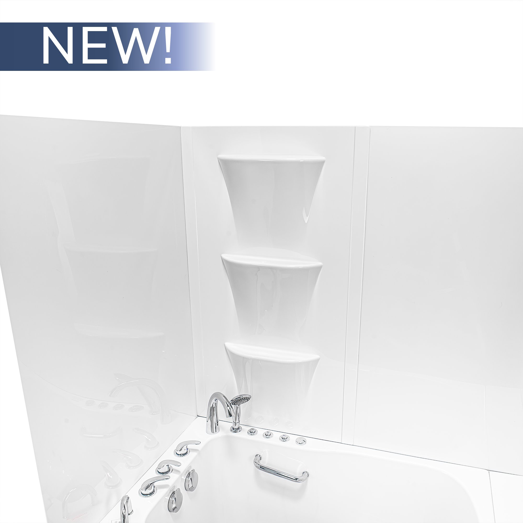 Acrylic 6 Pieces Shower Wall Kit with Soap Niche white tub-new