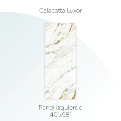 Panel izquierdo de pared de ducha Calacatta Luxor 40x98 pulgadas con mármol blanco y vetas gris dorado