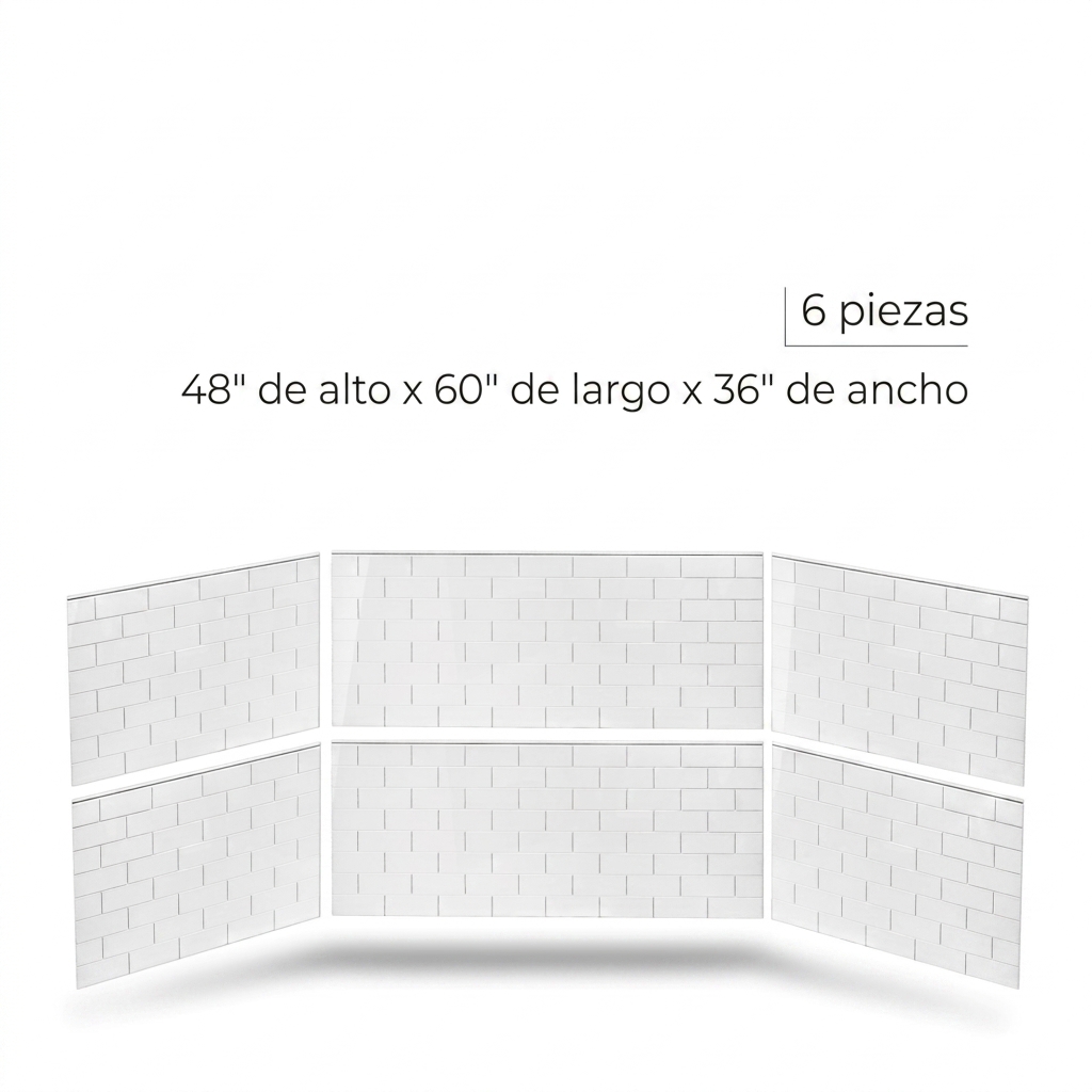 Kit mural SMC Ella six panneaux à motif carrelage métro, 48 pouces de haut, dimensionné comme paroi de baignoire à porte