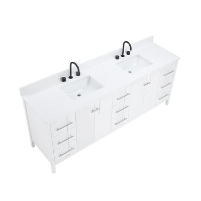 Meuble-lavabo de salle de bains moderne Florence sur pied avec plan en quartz blanc massif -