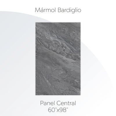 Muestra de panel central de pared de ducha Bardiglio Marble en gris oscuro con vetas blancas, 60x98 pulgadas