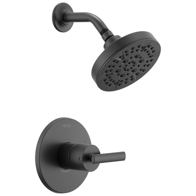 Conjunto de embellecedor de ducha negro mate Delta Monitor Serie 14 con cabezal de ducha redondo tipo lluvia y maneta monomando