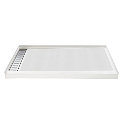 Cultured marble 36x60 accessible shower base with side linear trench drain cover and textured anti-slip floor surface