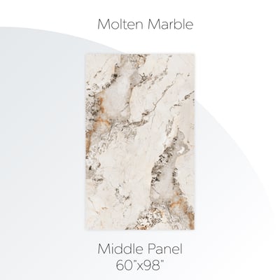 Molten Marble shower wall middle panel in cream white with gold and gray veining - 60x98 inches