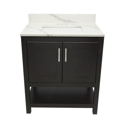 Meuble sous-vasque simple Taos avec plan en marbre reconstitué ou en pierre de quartz -