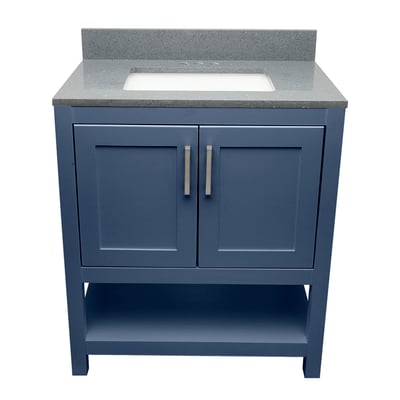 Meuble sous-vasque simple Taos avec plan en marbre reconstitué ou en pierre de quartz -