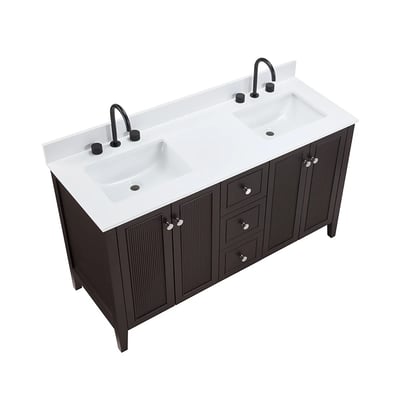 Meuble-lavabo moderne Lille avec plan en quartz blanc massif -