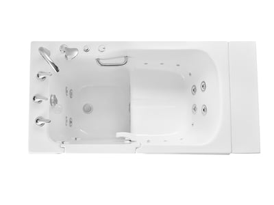 Overhead view of the Ella Standard 3052 walk-in tub showing hydro massage jets, grab bar, and chrome faucet controls