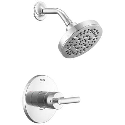 Delta Monitor 14 Series chrome shower trim set with round multi-function showerhead and single lever handle